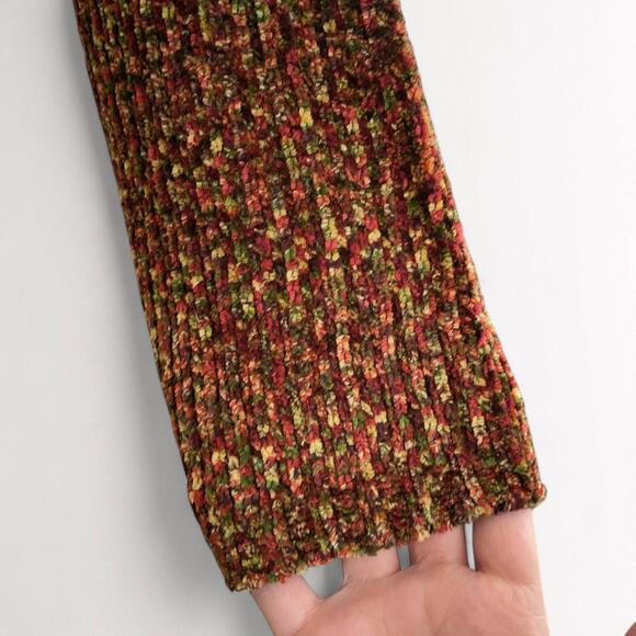 Vintage Earthy Chenille Sweater Sz L Rust Brown Mock Neck Longline Pullover - Picture 4 of 5